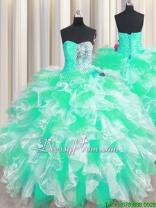 Best Selling Sweetheart Sleeveless Lace Up Quinceanera Gowns Apple Green Organza