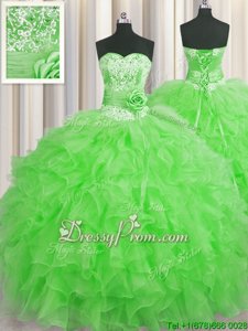 Green Sleeveless Organza Lace Up Sweet 16 Dresses