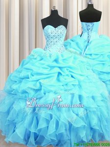 Cheap Sweetheart Sleeveless Organza Quinceanera Dress Beading and Ruffles and Pick Ups Lace Up