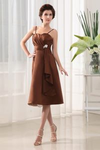 Brown Chiffon Long Dress For Quinceanera Beading Spaghetti Straps