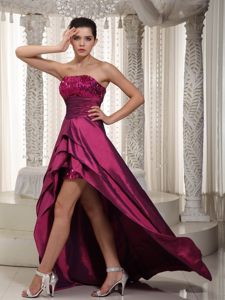 Affordable Strapless High-low Sequins Wine Red Prom Dresses