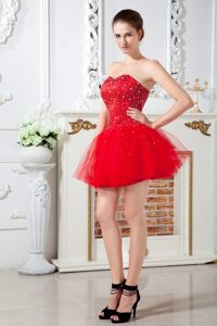 Pasadena CA Beaded Red Mini Length Organza Prom Evening Dresses