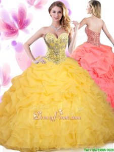 Beautiful Gold Quinceanera Dress Military Ball and Sweet 16 and Quinceanera and For withBeading and Ruffled Layers Sweetheart Sleeveless Lace Up