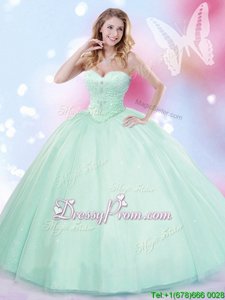 Beauteous Floor Length Lace Up 15th Birthday Dress Apple Green and In forMilitary Ball and Sweet 16 and Quinceanera withBeading