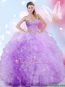 Luxurious Lavender Sweetheart Neckline Beading and Ruffles 15 Quinceanera Dress Sleeveless Lace Up