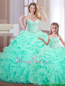 Exquisite Apple Green Sweetheart Neckline Beading and Ruffles and Pick Ups 15th Birthday Dress Sleeveless Lace Up