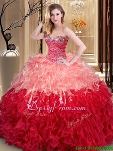 Delicate Ball Gowns Quinceanera Dress Red Sweetheart Organza Sleeveless Floor Length Lace Up