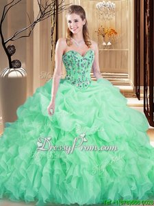 Colorful Apple Green Quinceanera Gowns Prom and Military Ball and Sweet 16 and Quinceanera and For withBeading and Ruffles Sweetheart Sleeveless Lace Up