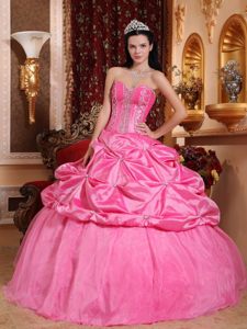 Beading and Pick ups Accent Quinceanera Dresses in Rose Pink