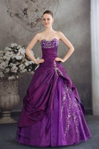 Beaded and Embroidered Sweetheart Quinceanera Gown in Purple