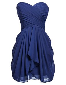 Column/Sheath Prom Evening Gown Navy Blue Sweetheart Chiffon Sleeveless Knee Length Lace Up