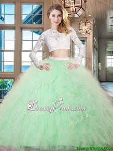 Vintage Long Sleeves Beading and Lace and Ruffles Zipper Sweet 16 Dresses