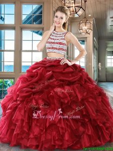 Romantic Spring and Summer and Fall and Winter Organza Sleeveless Floor Length Sweet 16 Dresses andBeading and Ruffles and Pick Ups