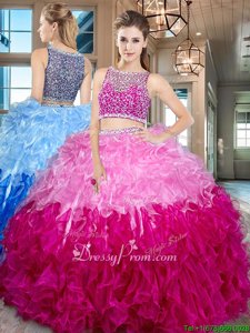 Charming Bateau Sleeveless Side Zipper Quinceanera Gown Multi-color Organza