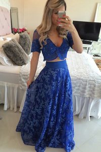 Colorful Mermaid Royal Blue Scoop Neckline Appliques Prom Evening Gown Long Sleeves Zipper