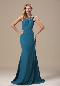 Beaded Scoop Prom Holiday Dress Chiffon Floor-length with the Back out