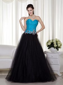 Gorgeous Ruched Bodice Prom Party Dress Appliques Taffeta And Tulle
