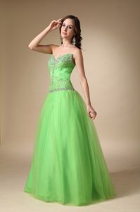 Spring Green Taffeta Tulle Sweetheart Beaded Long Prom Dress