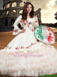 Elegant Sleeveless Embroidery and Ruffles Lace Up Sweet 16 Quinceanera Dress