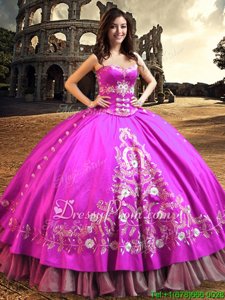 Elegant Floor Length Fuchsia Ball Gown Prom Dress Sweetheart Sleeveless Lace Up