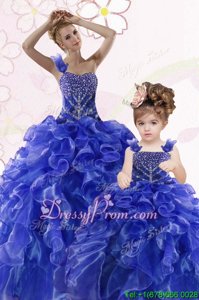 Pretty Floor Length Royal Blue Quinceanera Dresses Organza Sleeveless Spring and Summer and Fall and Winter Beading and Ruffles