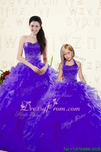On Sale Purple Sleeveless Organza Lace Up Quinceanera Dress forMilitary Ball and Sweet 16 and Quinceanera