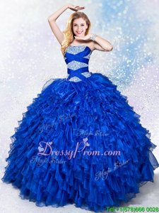 Royal Blue Strapless Neckline Beading and Ruffles Sweet 16 Quinceanera Dress Sleeveless Lace Up