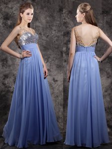 Fantastic Floor Length Zipper Prom Gown Lavender and In for Prom with Beading and Sequins