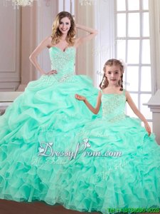 Elegant Apple Green Sleeveless Organza Lace Up Quinceanera Gown forMilitary Ball and Sweet 16 and Quinceanera
