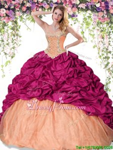 Top Selling Red and Orange Taffeta Lace Up Sweetheart Sleeveless Floor Length Quinceanera Gowns Beading and Pick Ups