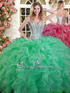 Customized Floor Length Lace Up Sweet 16 Dresses Green and In forMilitary Ball and Sweet 16 and Quinceanera withBeading and Ruffles