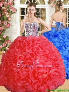 High End Red Lace Up Sweetheart Beading and Ruffles 15 Quinceanera Dress Organza Sleeveless