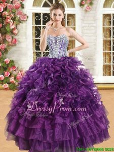 Suitable Sleeveless Beading and Ruffles and Ruffled Layers Lace Up Quinceanera Gown