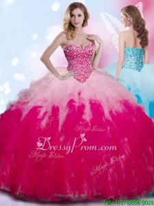 Glittering Sweetheart Sleeveless Tulle Vestidos de Quinceanera Beading and Ruffles Lace Up