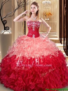 Captivating Spring and Summer and Fall and Winter Organza Sleeveless Floor Length Quinceanera Dresses andEmbroidery and Ruffles