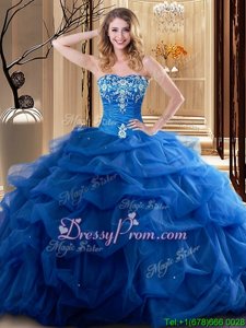 Lovely Royal Blue Sleeveless Embroidery and Ruffles Floor Length Quinceanera Gown