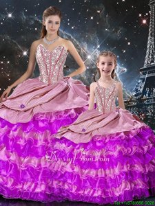 Beauteous Floor Length Multi-color Quinceanera Dress Organza Sleeveless Spring and Summer and Fall and Winter Beading and Ruffles