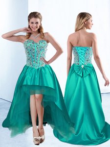 Inexpensive High Low Teal Dress for Prom Sweetheart Sleeveless Lace Up