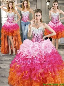 Fashion Multi-color Organza Lace Up Quinceanera Dress Sleeveless Floor Length Beading