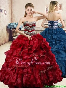 Wonderful Floor Length Wine Red 15 Quinceanera Dress Sweetheart Sleeveless Lace Up