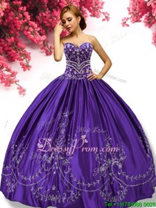 Exquisite Purple Sweetheart Neckline Embroidery Sweet 16 Dress Sleeveless Lace Up