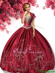 Admirable Embroidery Quinceanera Dress Wine Red Lace Up Sleeveless Floor Length