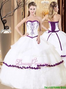 Pretty Sweetheart Sleeveless Lace Up Vestidos de Quinceanera White And Purple Organza