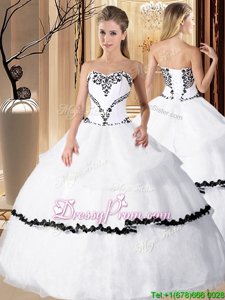 Modest Spring and Summer and Fall and Winter Organza Sleeveless Floor Length Quinceanera Gown andBeading and Embroidery