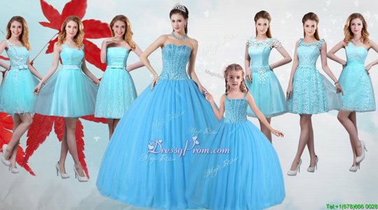 Modern Baby Blue Ball Gowns Beading Sweet 16 Dress Lace Up Tulle Sleeveless Floor Length